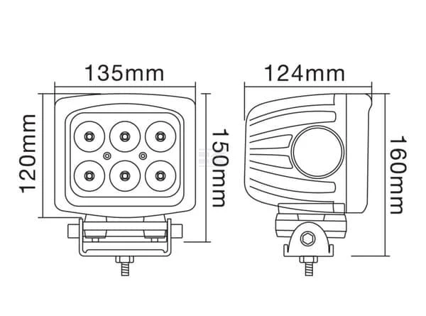 Lampa robocza LED kwadratowa 60W 5400 lm 10/30V światło rozproszone 6 LED