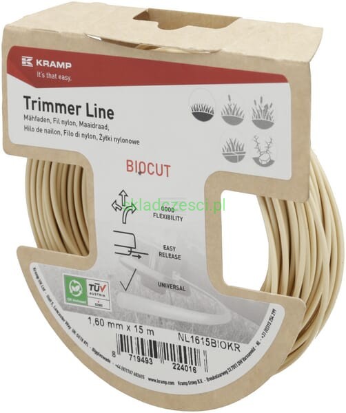 Żyłka tnąca Ø 1.6 x 15 m okrągła Kramp Biocut Starch