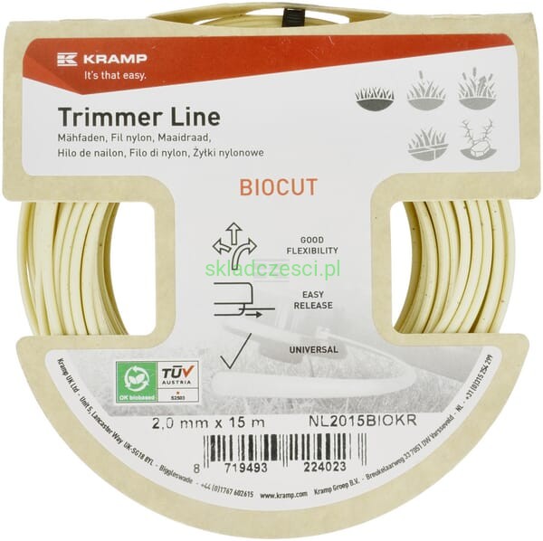 Żyłka tnąca Ø 2.0 x 15 m okrągła Kramp Biocut Starch