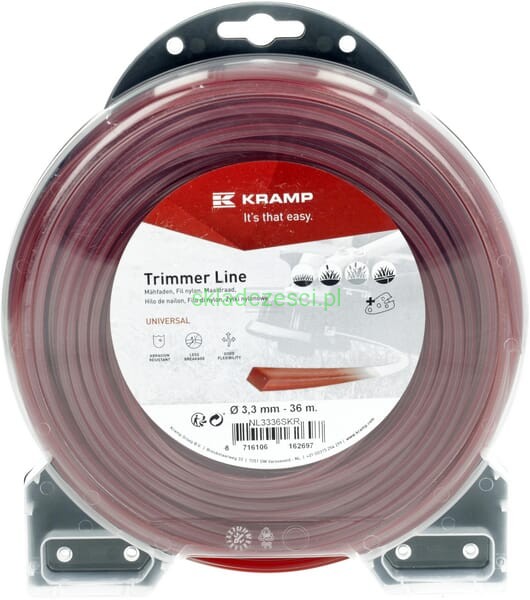 Żyłka tnąca Ø 3.3 mm 36 m kwadratowa czerwona Kramp
