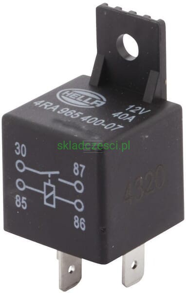 Mini przekaźnik Hella 12V 40A normalnie otwarty z uchwytem