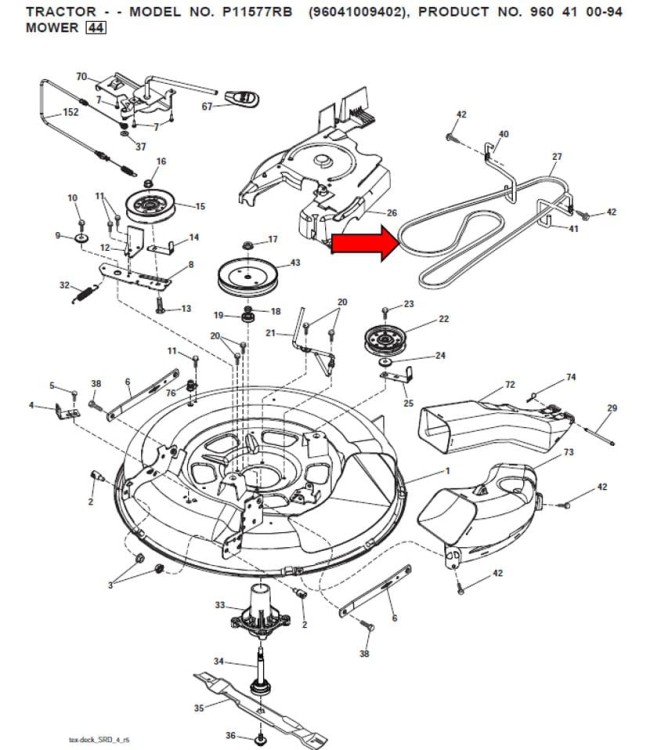 Pasek deck LTH126 LT126 CTH126 CT126 LT2213A M11577 P11577RB M115-77TC schemat deck 30 cali