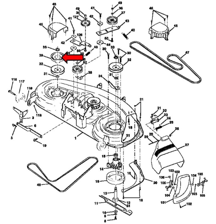 Napinacz pasa noży AYP Husqvarna Craftsman Poulan 144917 532144917 schemat