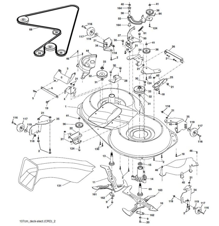 Pasek napędu noży Partner P145107HRB P185107HRB P200107HRB schemat deck