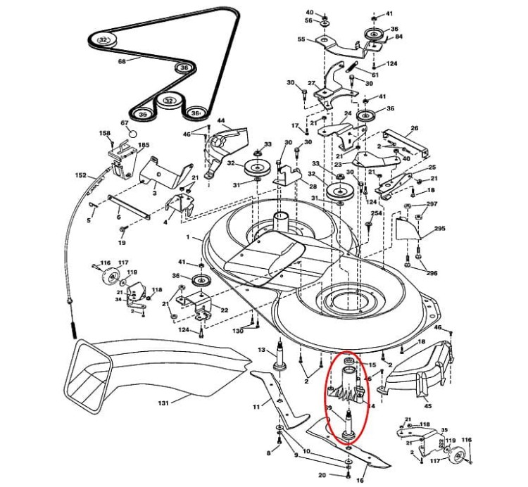 Piasta 165579 mandrela noża Husqvarna Craftsman Partner AYP schemat deck