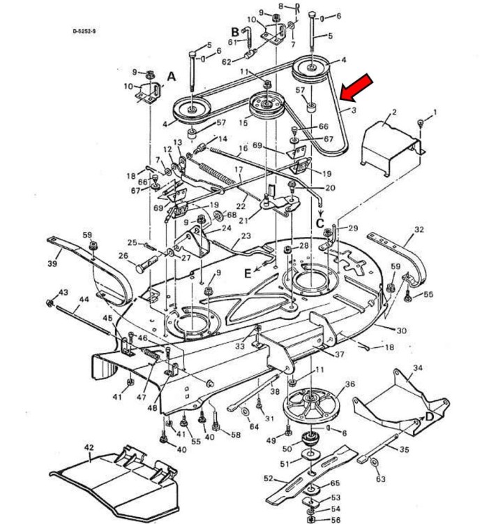 Pasek 37X18 37X43 napędu noży Murray 36" schemat