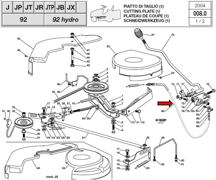 Linka sprzęgła noży 82004604 schemat