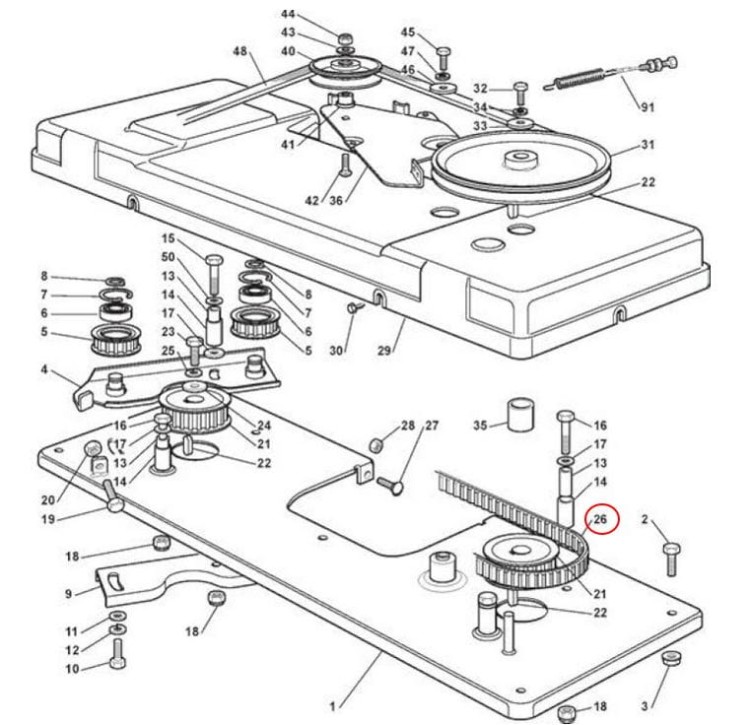 Pasek zębaty deck 122 cm schemat