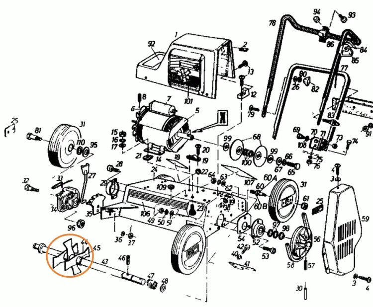 Noże wertykulatora MTD GUTBROD VS40A VS40E MV404 MVE400 schemat