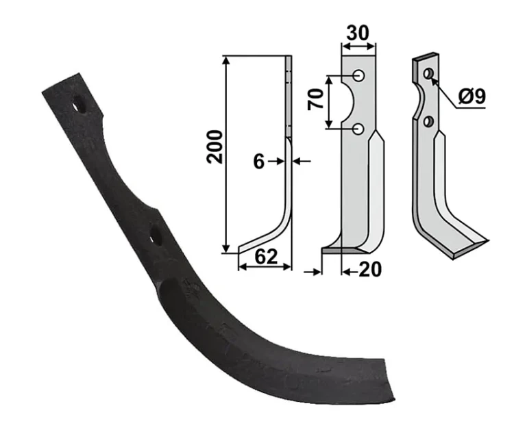 Nóż glebogryzarki HONDA F 400 / 80 prawy 200x62x30x6