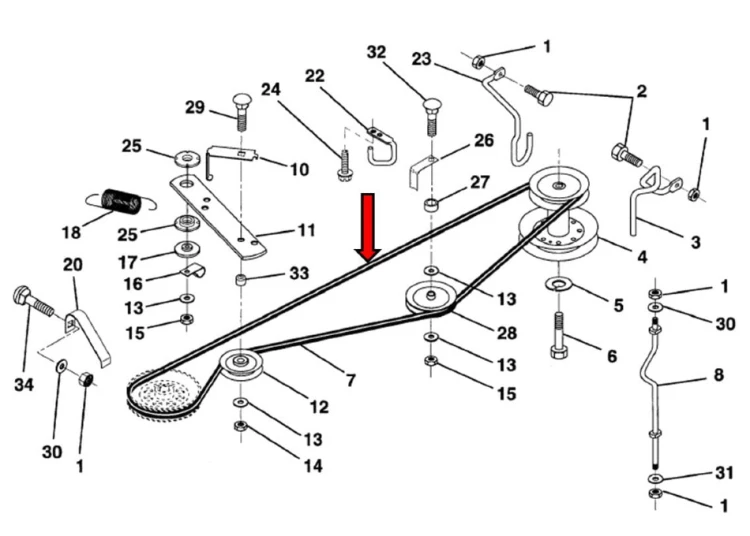 Pasek napędu jazdy Husqvarna LRH125 LTH13 LTH130 Jonsered LRH13 schemat