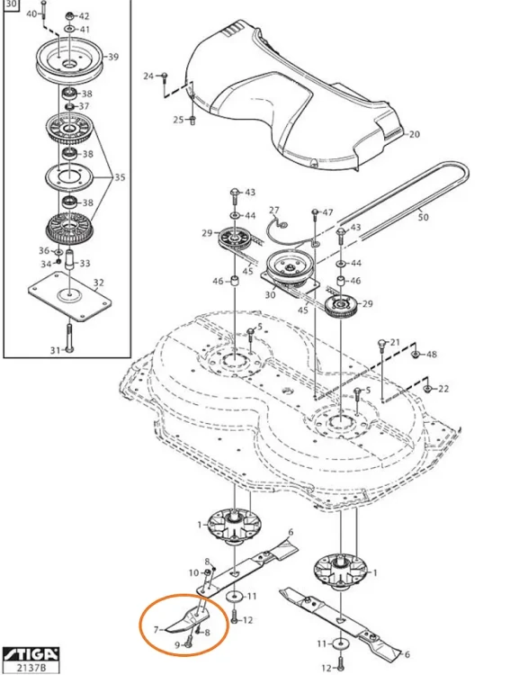 Ostrza końcówki noży Combi deck 85 95 105 Mountfield 2105M 2125H 4135H 4140H 4155H schemat