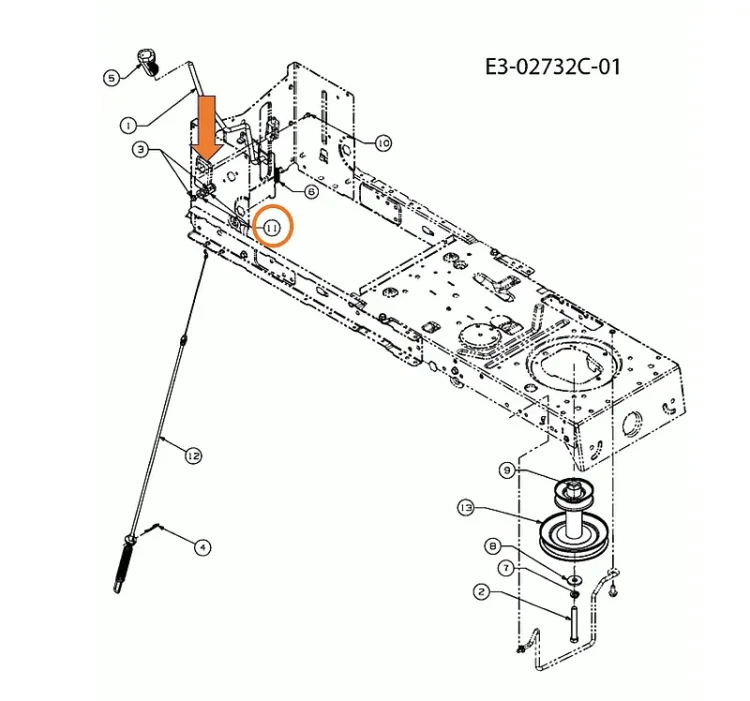 Mocowanie dźwigni PTO 741-04119 741-04119A MTD schemat 1
