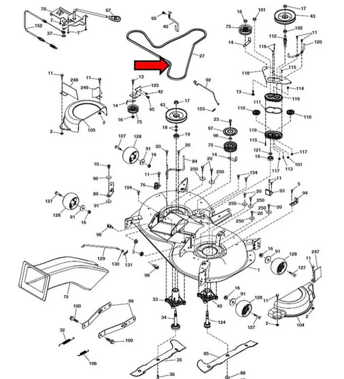 Pasek noży Husqvarna TC142 TC242 TC342 TC338 CTH164 CTH184 schemat