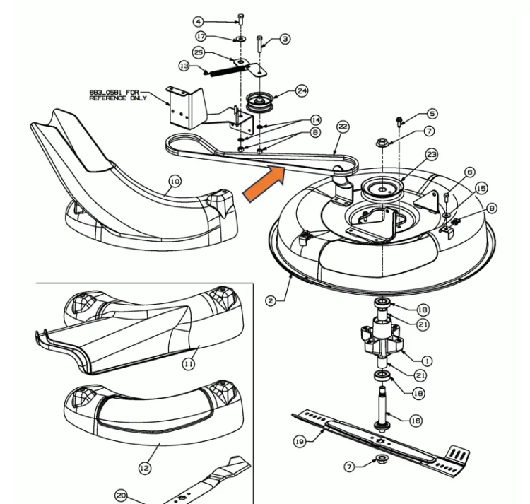 Pasek napędu noża MTD Pinto E-Start TS Pinto DX60 RMH 6,5-60 Lawnflite 404 schemat