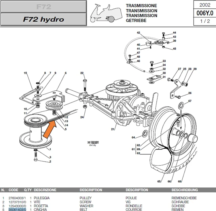 Pasek jazdy Hydro Iseki FL115 H FL2125 H Mountfield 1228 H schemat
