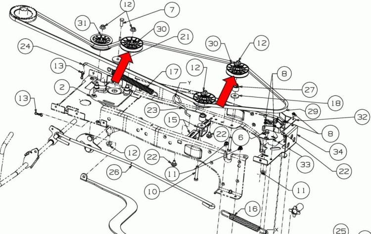 Rolka paska jazdy CubCadet XT1 XT2 OR95 PR95 OR106 QR106 PR106 schemat
