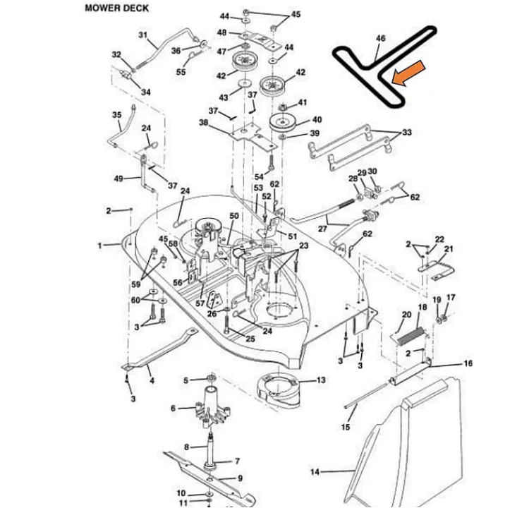 Pasek napedu noży LTH126 LT126 CTH126 CT126 LT2213A M11577 P11577RB M115-77TC schemat deck 38 cali