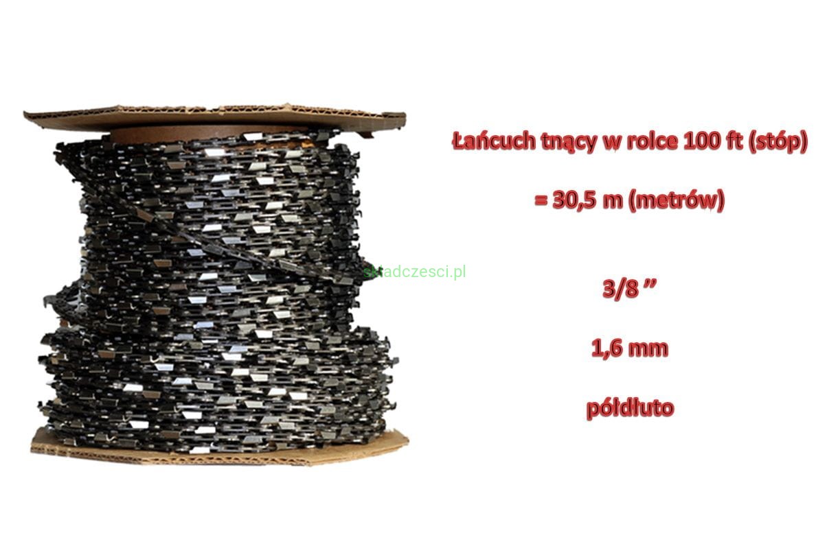 Łańcuch tnący do pił 3/8” 1,6 mm w rolce 100 ft półdłuto