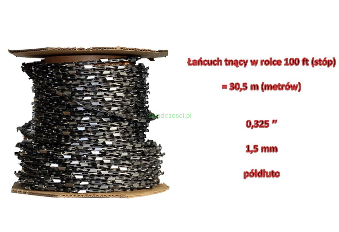 Łańcuch tnący do pił 0.325" 1,5 mm półdłuto rolka 100 ft