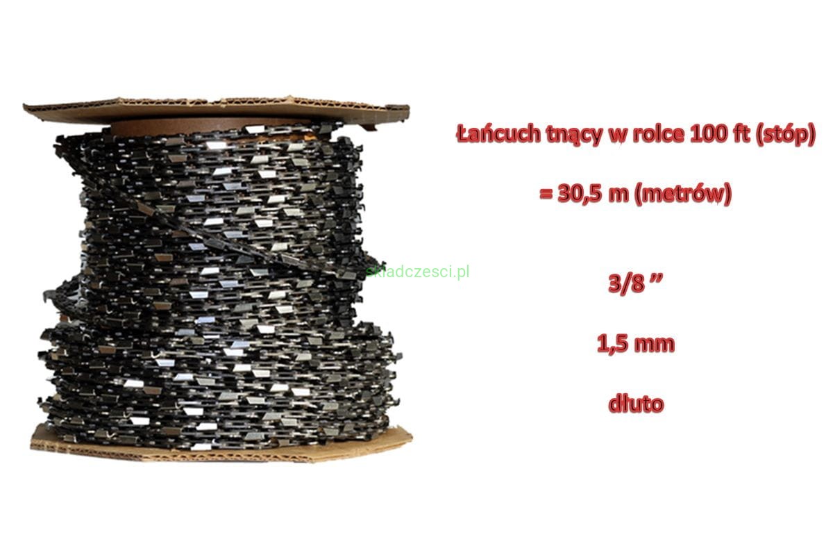 Łańcuch tnący do pił 3/8" 1,5 mm pełne dłuto rolka 100 ft